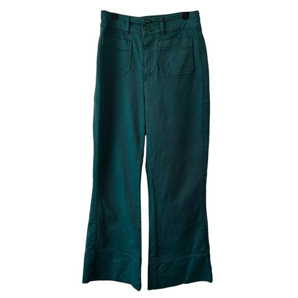 Faherty Women Pants 25 Green Patch Pocket Wide Leg In Sea Moss Stretch Comfort - Picture 1 of 10